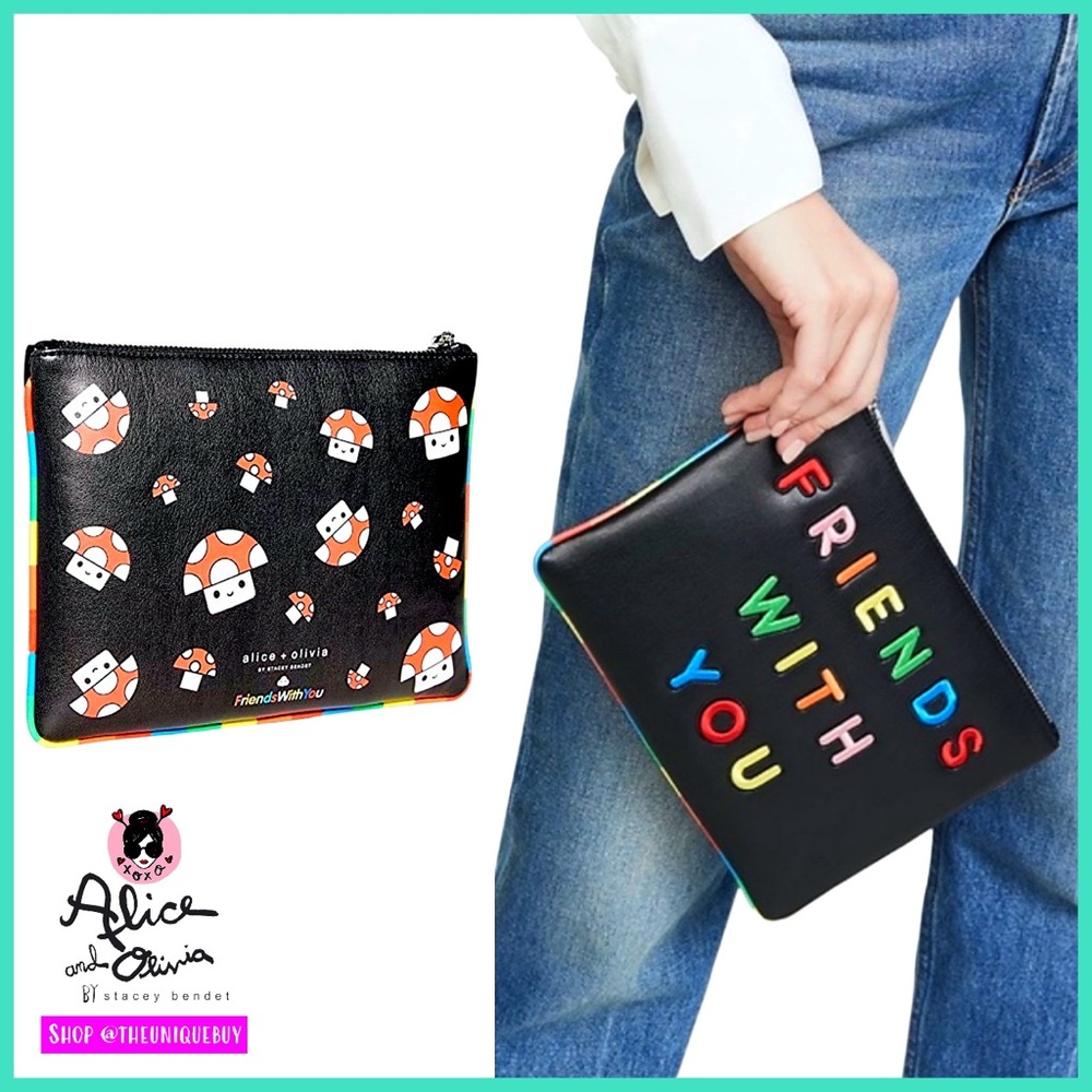 Alice + Olivia Friends With You Mushroom Print Mini Pouch